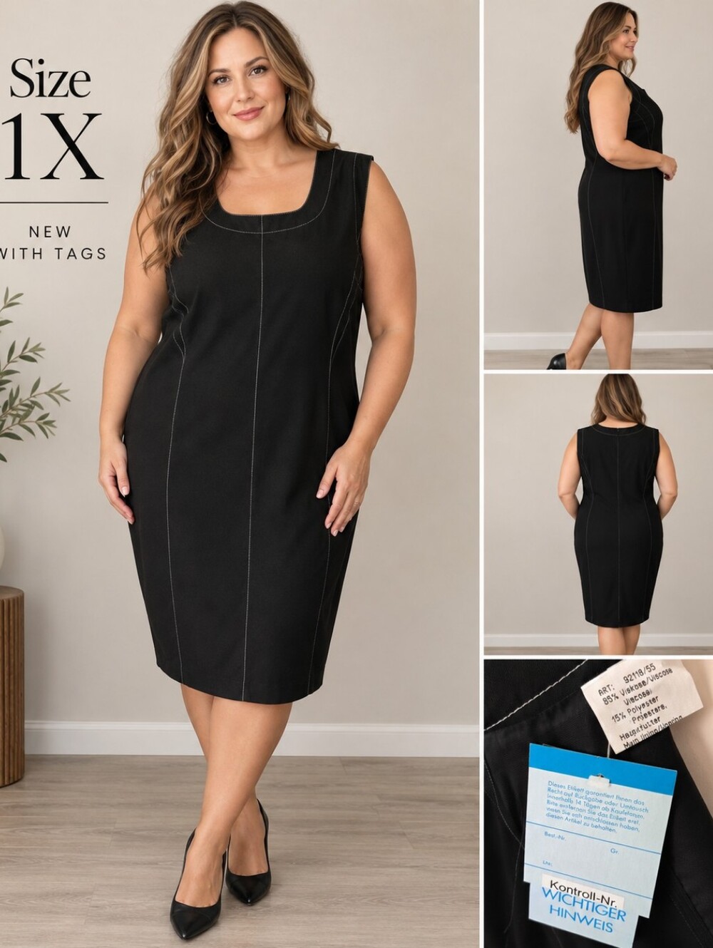 Black Sleeveless Sheath Dress- Size 1X NWT Contrast Stitching